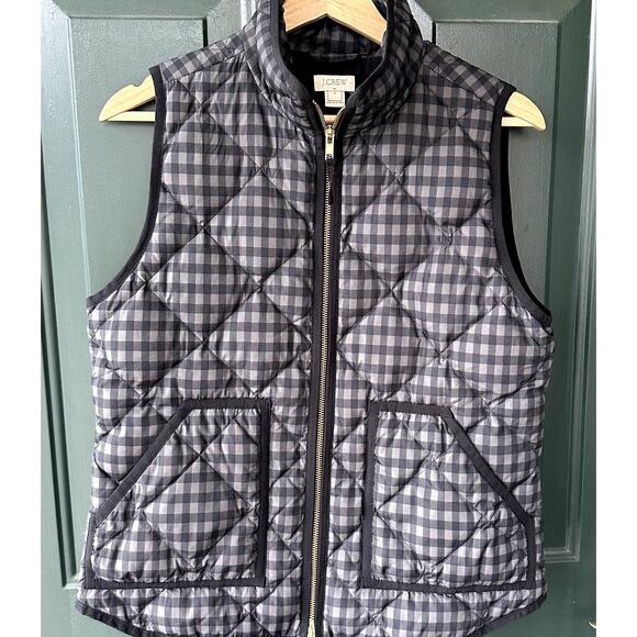 J. Crew Factory Sz S Gray Plaid Down Filled Puffer Vest Full Zip Preppy Outdoors - Picture 1 of 5